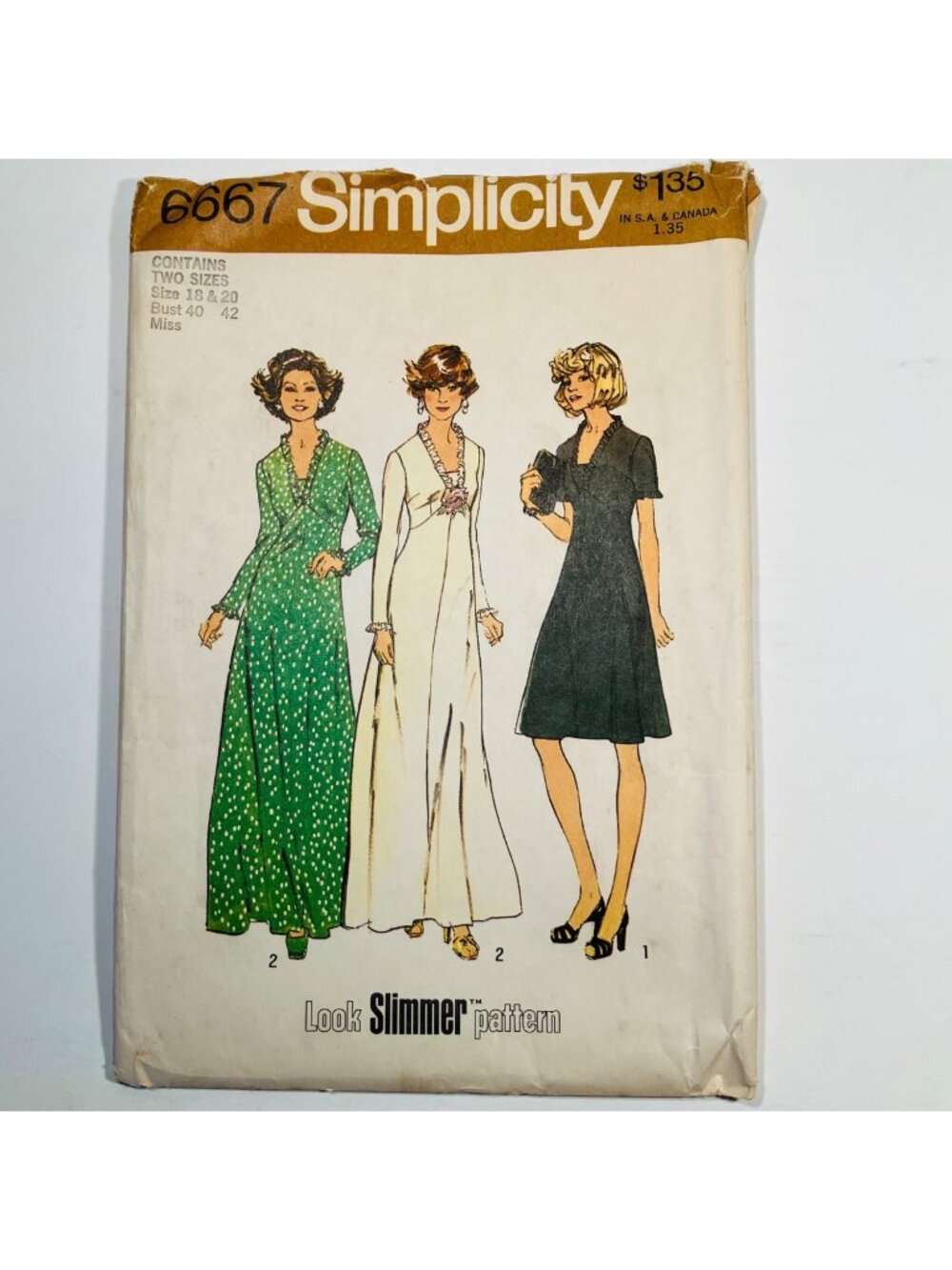1970s Simplicity 6667 Size 18-20 Empire Waist Long Sleeve Maxi Dress Pattern CC